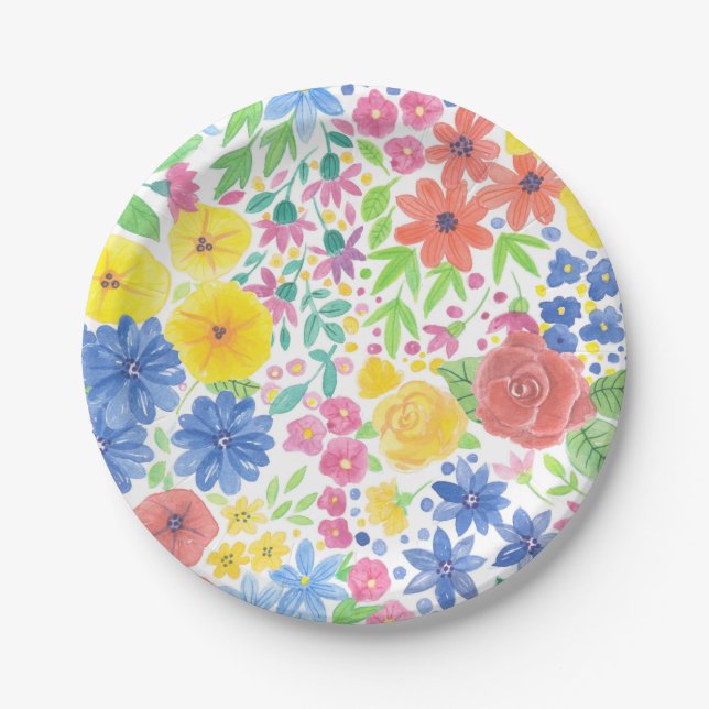 Floral watercolor pattern paper plate (Front)