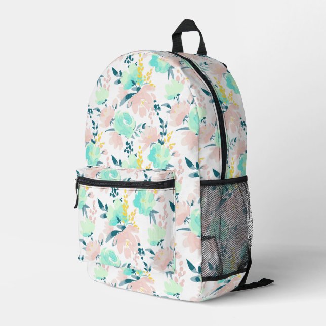 Floral Watercolor Pattern Printed Backpack (Back Corner Right)