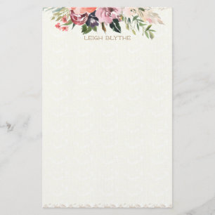 Floral Watercolor Peonies Personalized Stationery