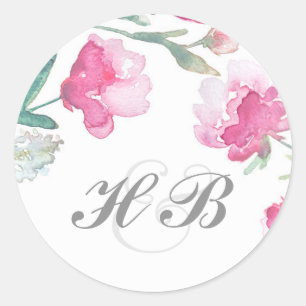 Floral Watercolor Peony Wedding Classic Round Sticker