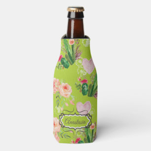 Floral watercolor Personalized Cactus Bottle Cooler
