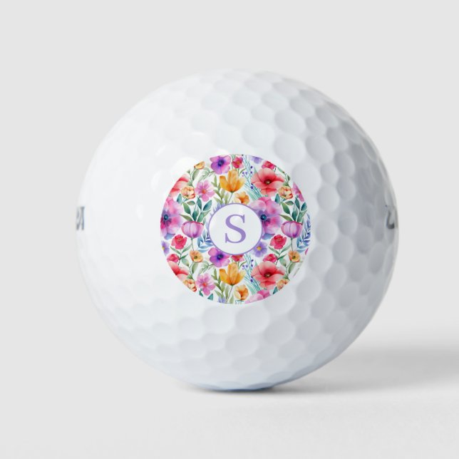 Floral Watercolor Personalized Golf Balls (Front)