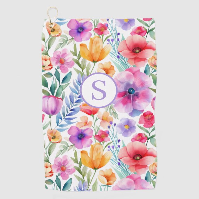 Floral Watercolor Personalized  Golf Towel (Front)