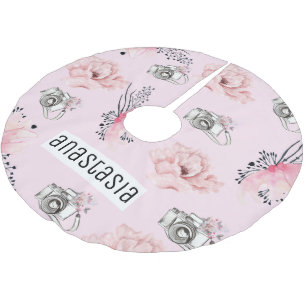Floral watercolor Personalized Rose Brushed Polyester Tree Skirt