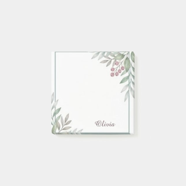 Floral Watercolor Personalized Sticky Notes (Front)