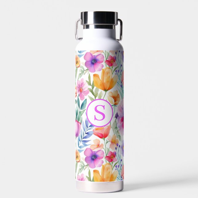 Floral Watercolor Personalized Water Bottle (Front)