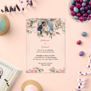 Floral Watercolor Photo Acrylic Wedding Invitation