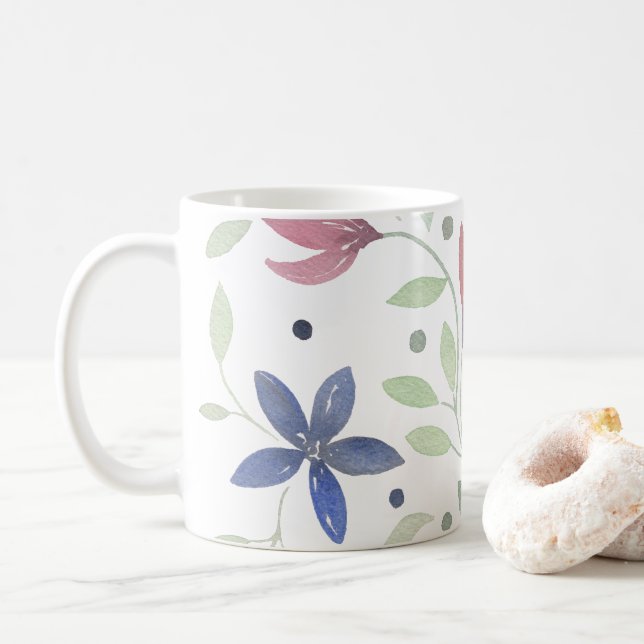 Floral Watercolor Pillow Coffee Mug (With Donut)