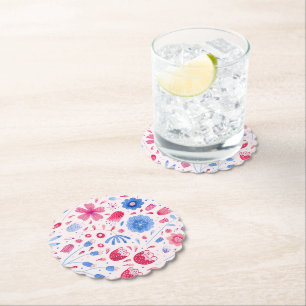 Floral Watercolor Pink Blue Paper Coaster