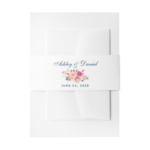 Floral Watercolor Pink Blush Blue Wedding Invitation Belly Band