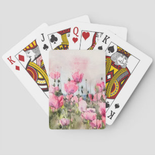 Floral Watercolor Pink Flower Painting Playing Cards