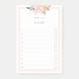 Floral Watercolor Pink Garden Rose Checked Do List Post-it Notes