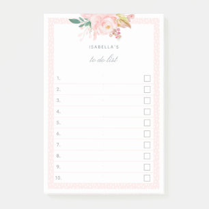 Floral Watercolor Pink Garden Rose Checked Do List Post-it Notes