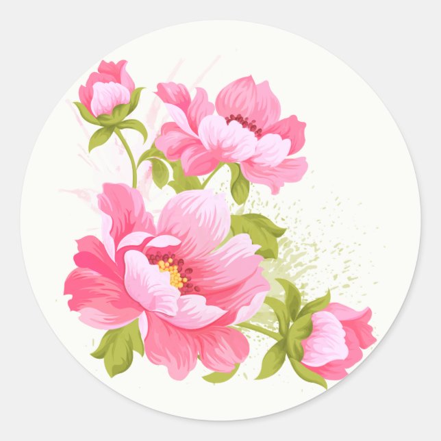 Floral Watercolor Pink Peonies Flower Stickers (Front)