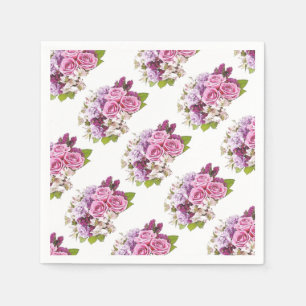 Floral Watercolor Pink Roses Bouquet Template Napkin