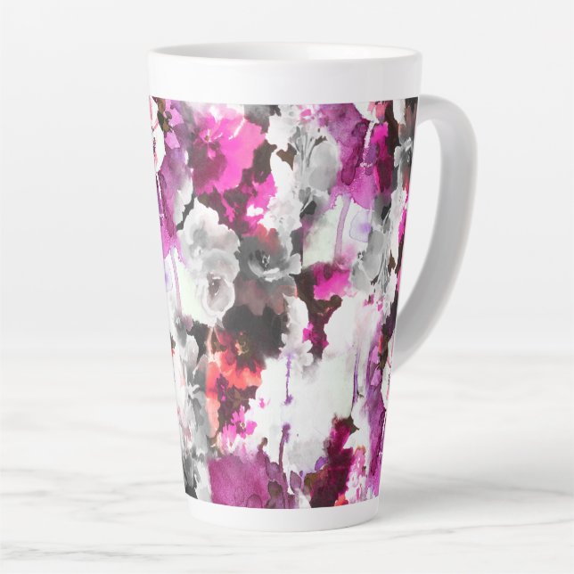 Floral Watercolor - Pink & white abstract design Latte Mug (Right Angle)