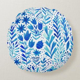 Floral Watercolor Plants Seamless Texture Round Pillow