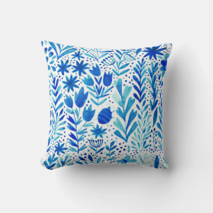 Floral Watercolor Plants Seamless Texture Throw Pillow