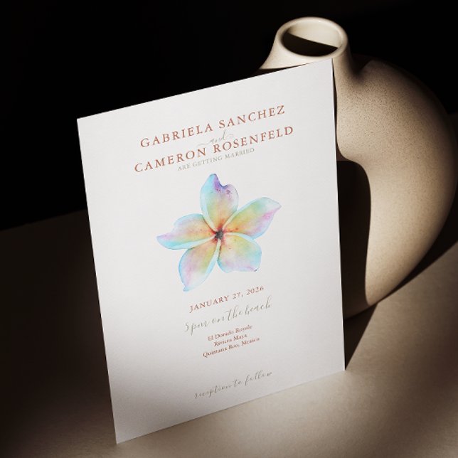 Floral Watercolor Plumeria Terracotta Wedding Invitation (Creator Uploaded)