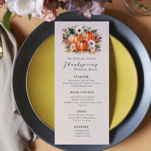 Floral Watercolor Pumpkin Elegant Thanksgiving Menu