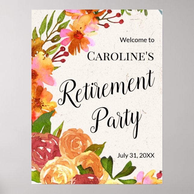 Floral Watercolor Retirement Party Poster (Front)