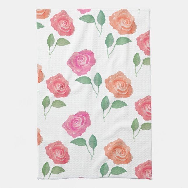 Floral Watercolor Rose Kitchen Towel (Vertical)