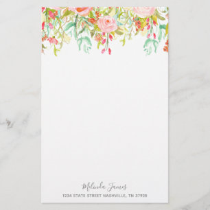 Floral Watercolor Rose Personalized Stationery