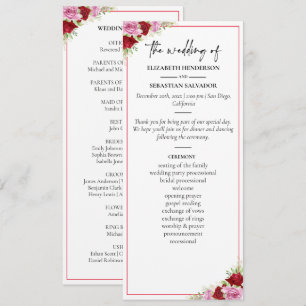 Floral Watercolor Rose Wedding Program