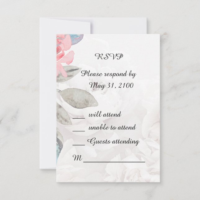Floral watercolor rose wedding RSVP Response Card (Front)