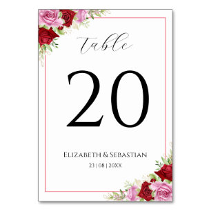 Floral Watercolor Rose Wedding Table Number