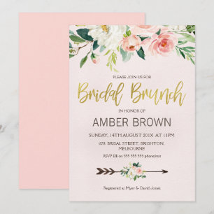 Floral Watercolor Roses Bridal Brunch Invitation