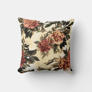 Floral Watercolor Roses, Peonies Pattern. Throw Pillow