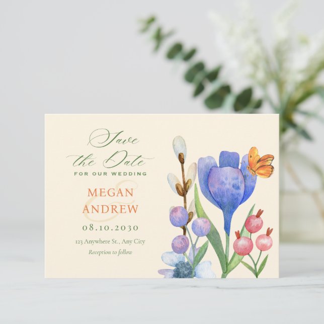 Floral watercolor save the date (Standing Front)