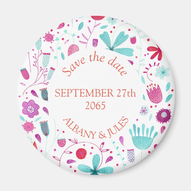 Floral Watercolor Save the Date Magnet (Front)