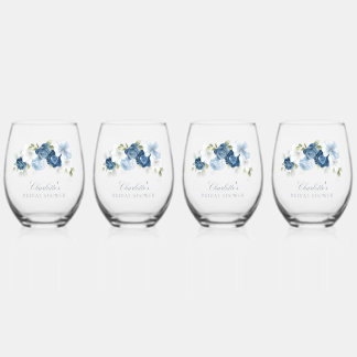Floral Watercolor Script Bridal Shower Stemless Wine Glass
