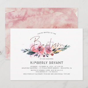 Floral Watercolor Script Elegant Baptism Invitation