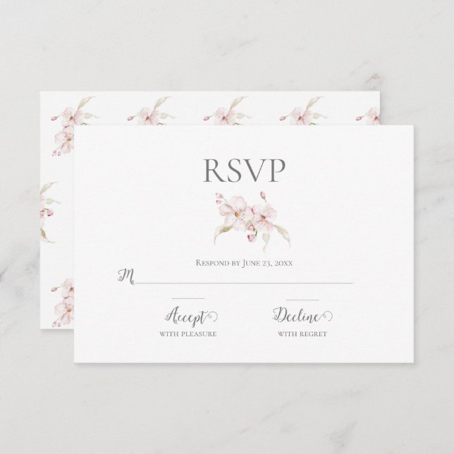 Floral Watercolor Script Pastel Pink Wedding RSVP  (Front/Back)