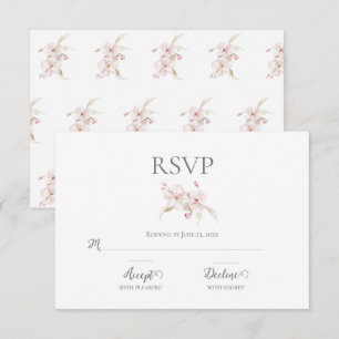 Floral Watercolor Script Pastel Pink Wedding RSVP  Card