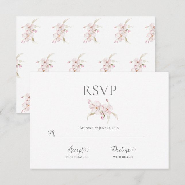 Floral Watercolor Script Pastel Pink Wedding RSVP  Card (Front/Back)