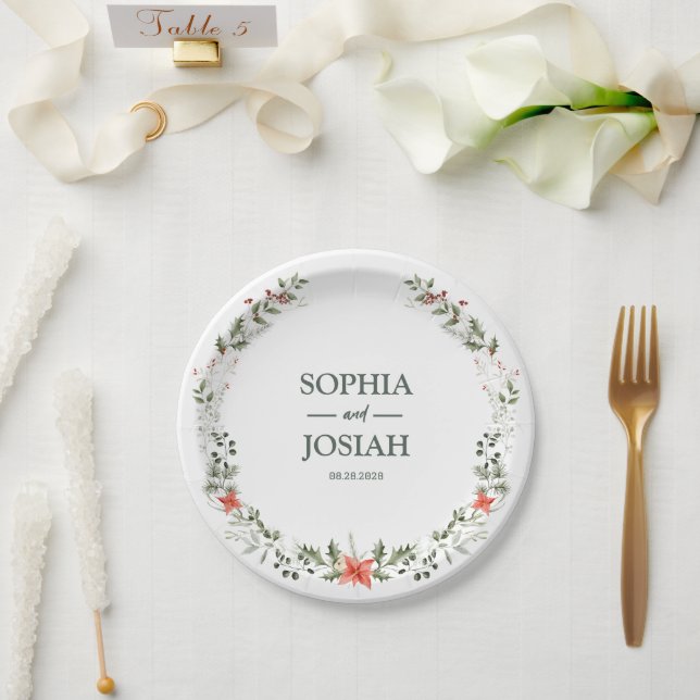 Floral Watercolor Script Romance Stemless wedding Paper Plate (Wedding)