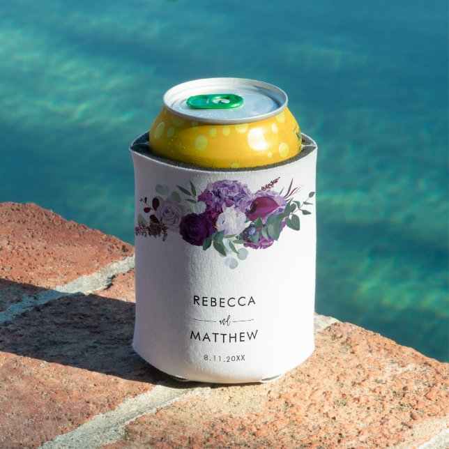 Floral Watercolor Script Wedding Can Cooler (In Situ Pool)