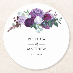 Floral Watercolor Script Wedding Favour Round Paper Coaster