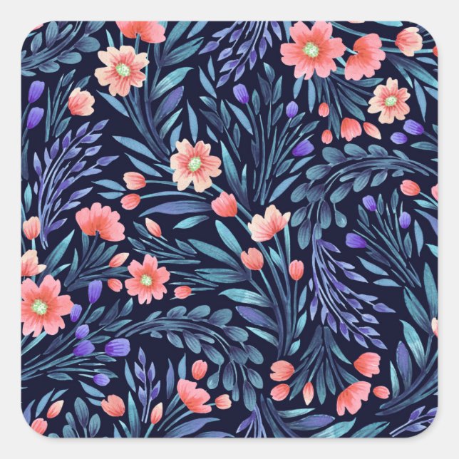 Floral watercolor, seamless pattern, fabric design square sticker (Front)