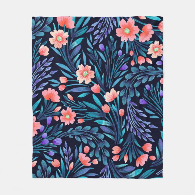 Floral watercolor seamless pattern. fleece blanket (Front)