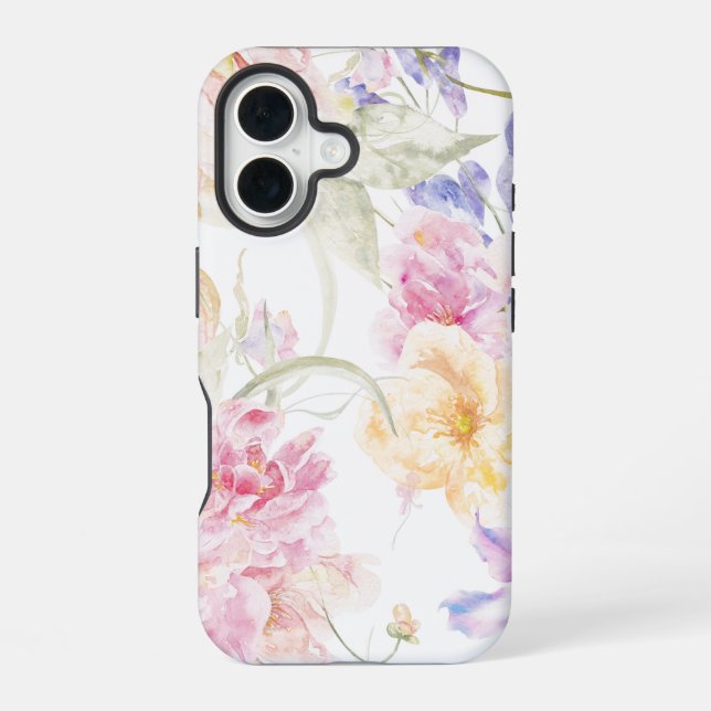 Floral watercolor seamless pattern iPhone 16 case (Back)
