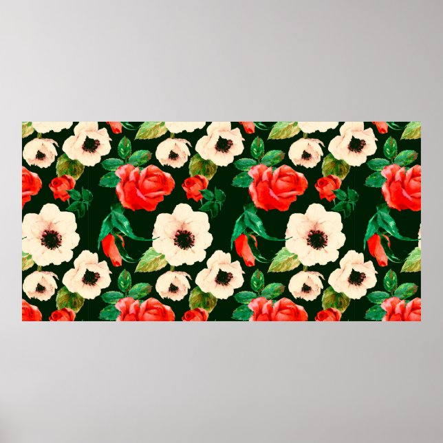 Floral watercolor seamless pattern. White poppies  Poster (Front)