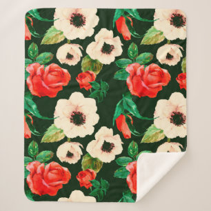 Floral watercolor seamless pattern. White poppies  Sherpa Blanket
