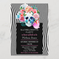 Floral Watercolor Skull With Stripes Invitation