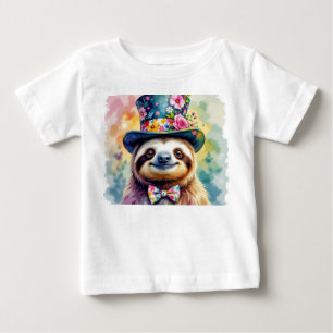 Floral Watercolor Sloths 2 Baby T-Shirt