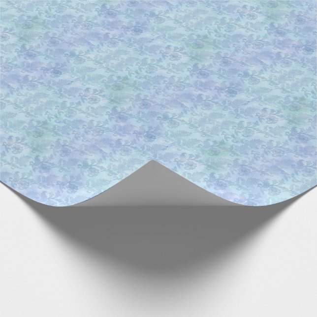 Floral Watercolor Sparkle Pattern Blue Wrapping Paper (Corner)